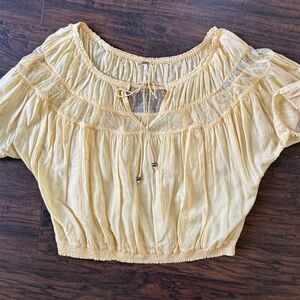 Free People Light Yellow Blouse with Sheer Accents